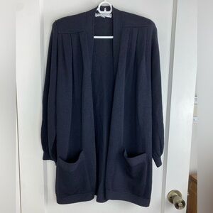 ST. JOHN Separates Long Black Open Front Santana Knit Cardigan size P